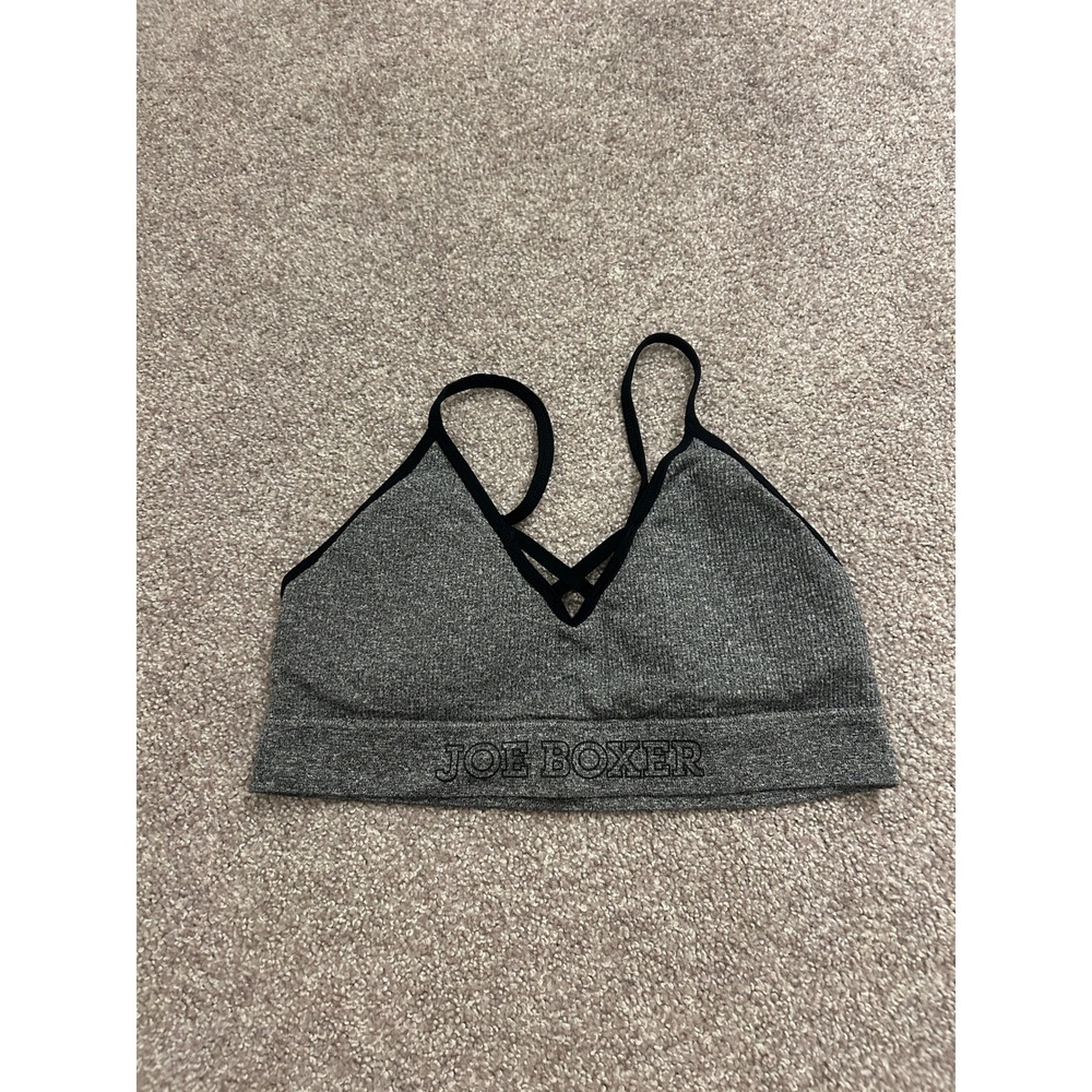 Joe Boxer Bralette Womens Large Grey Excellent Ribbed Seamless Strappy Bra